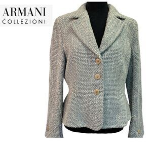 Armani Collezioni pastel blue Tweed Sequin Embellished Blazer size 10